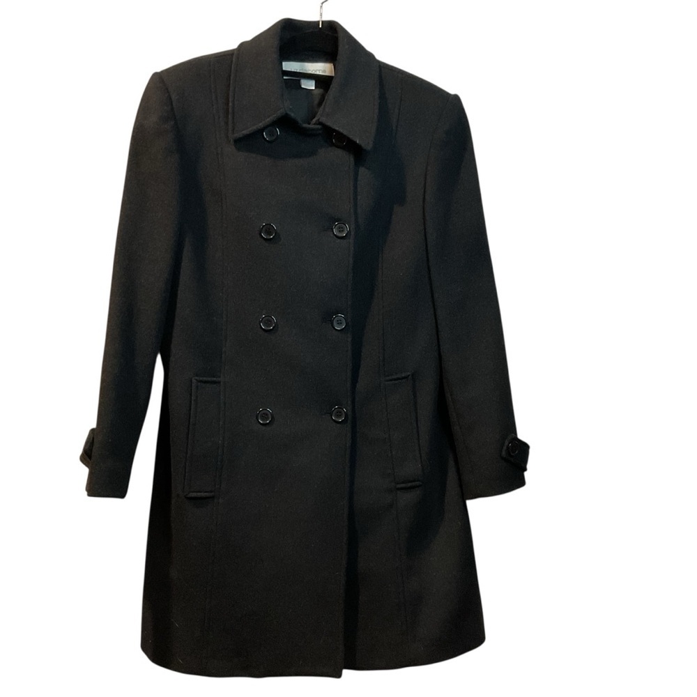 Liz Claiborne Black Brushed 100% Wool Double-Breasted Women’s Coat Size 12 - Picture 2 of 8